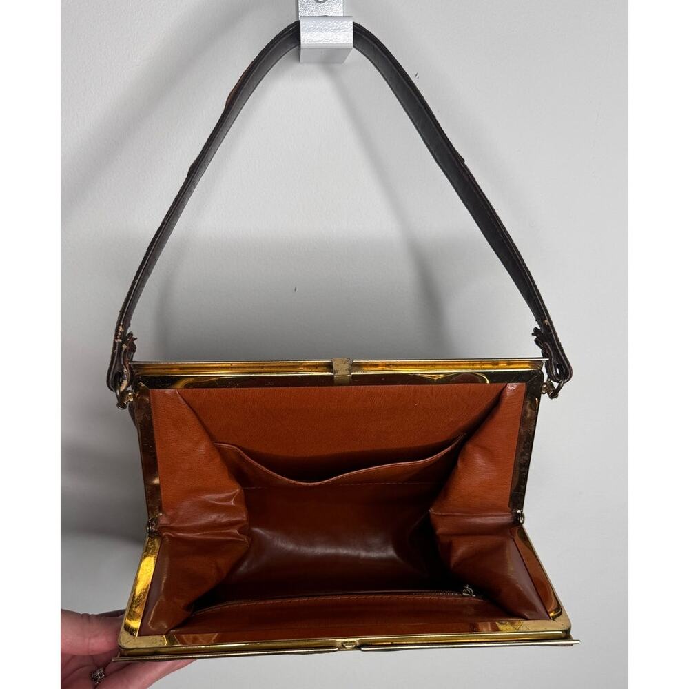 1950s Oxblood Lizard Embossed Top Handle Kiss Lock Purse - Picture 4 of 16